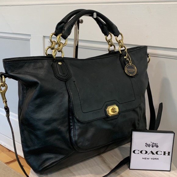 Coach Handbags - Coach Large Vintage Izzy Campbell Turnlock Metallic Gray Satchel EUC Rare
